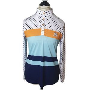 Women's Eclectic Button Blouse S Long Sleeve Soft Stretch Polka Dot Retro Shirt